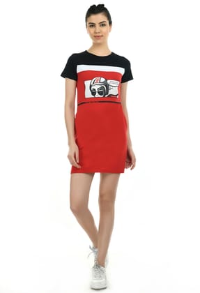 Hero Official Hero Girl Women Colour blocked T-Shirt Dress with chest print