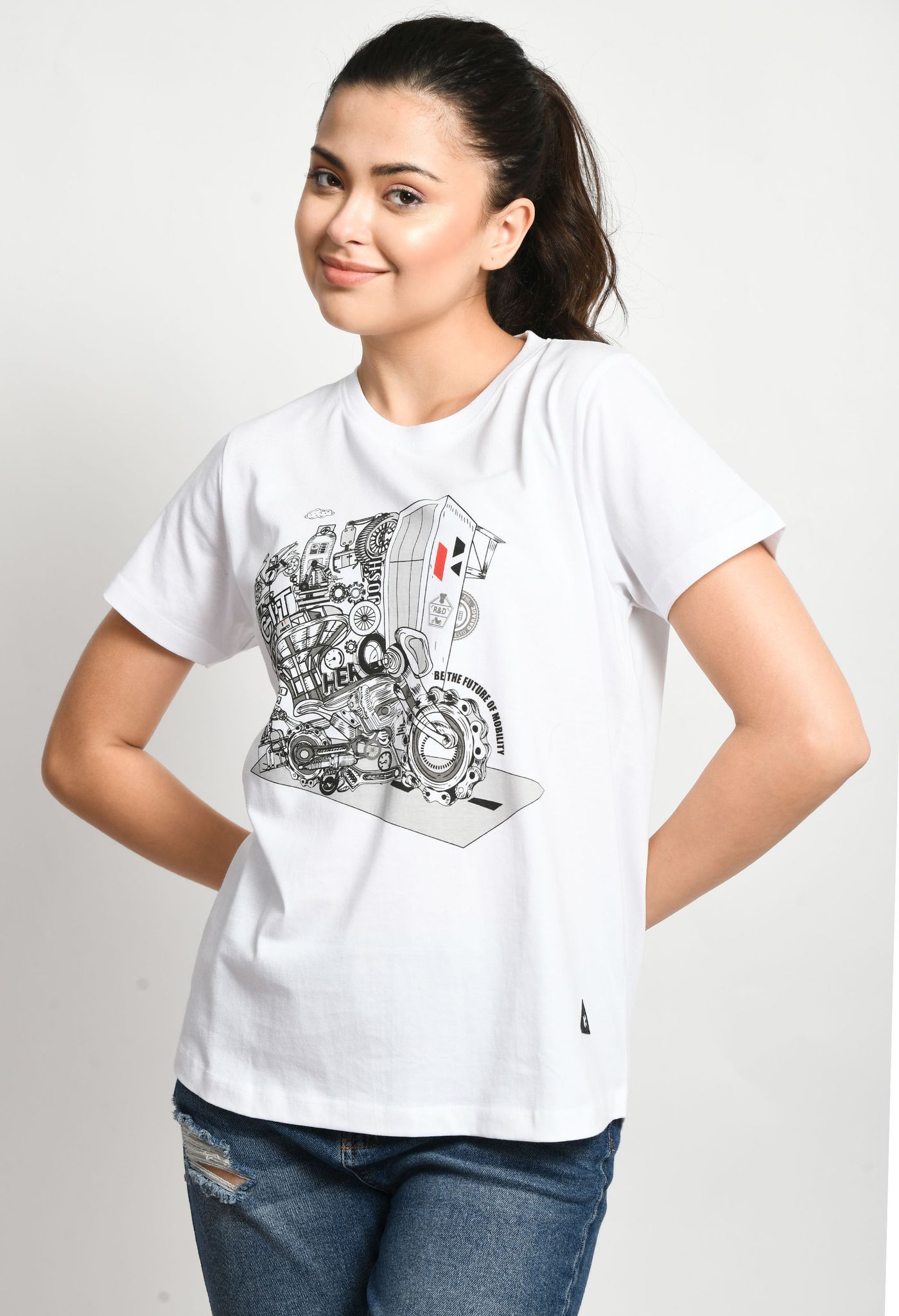 Hero Official Women’s Crew Neck White Graphic T-Shirt with Milestone Design and All-Day Comfort