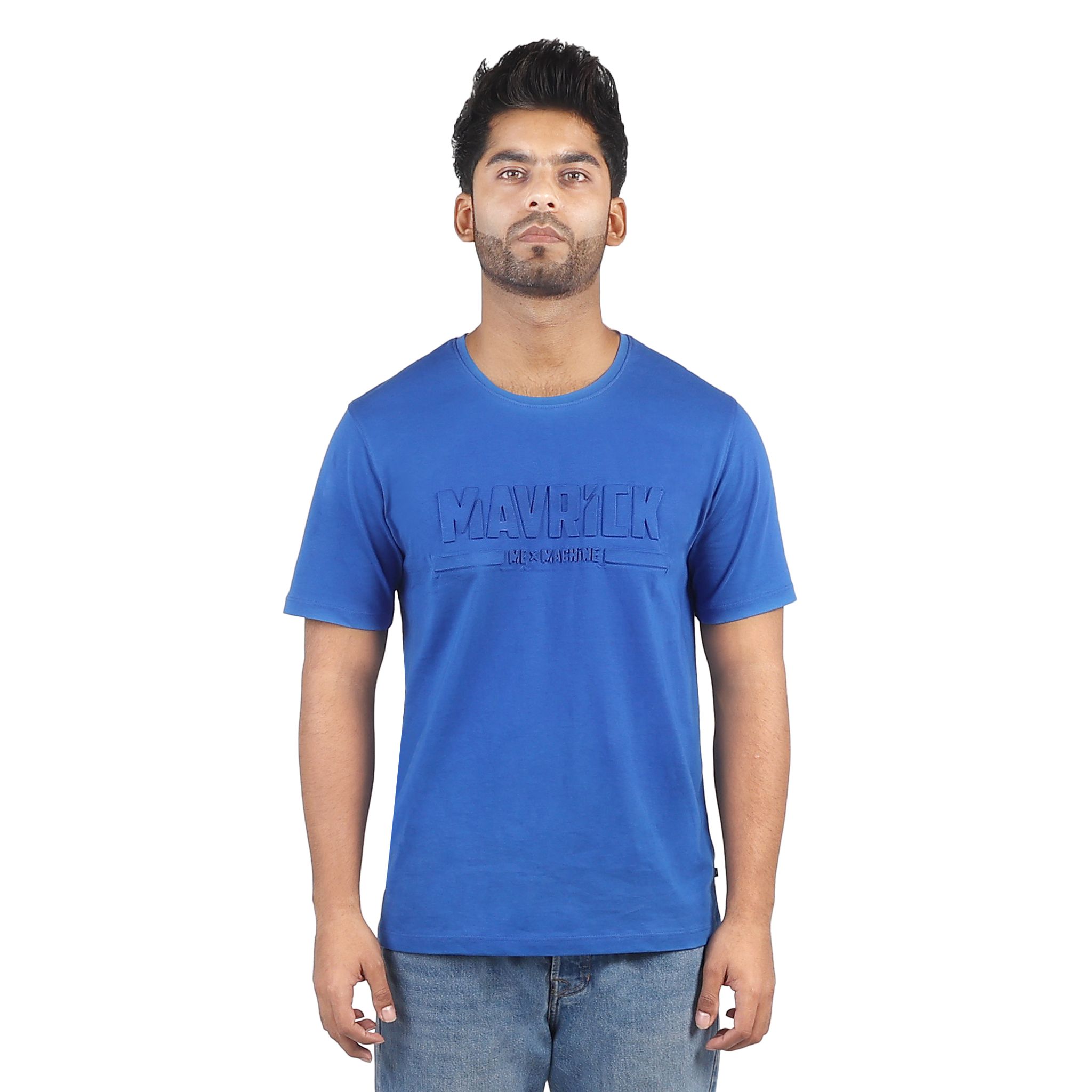 Mavrick Embossing Blue Men's Crew Neck T-Shirt