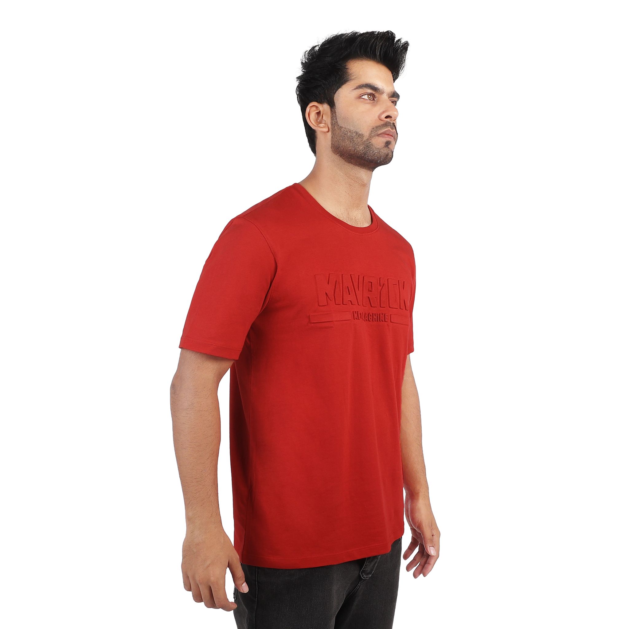 Mavrick Embossing Red Men's Crew Neck T-Shirt