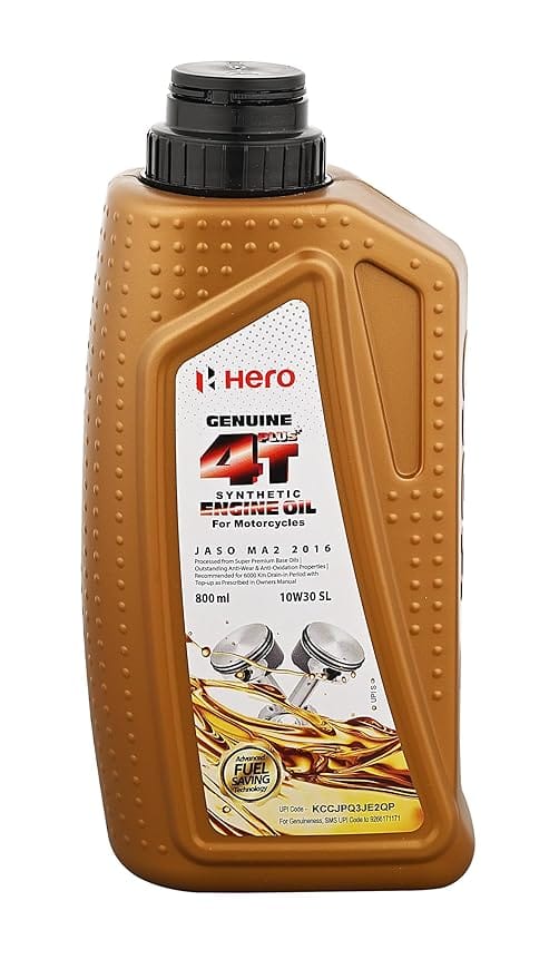 Hero Genuine 4T Plus 10W-30 Synthetic Engine Oil for bikes | API SL and JASO MA2 Certified | Advanced fuel saving technology| Specially formulated for Hero motorcycles