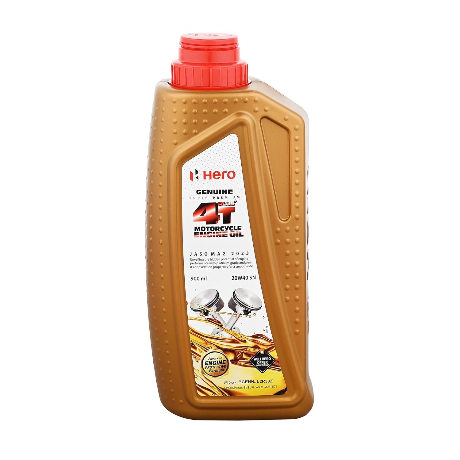 Hero MotoCorp Genuine 4T Plus 20W-40 Engine Oil for Bikes (900 ml) API SN and JASO MA2 Certified| Advanced fuel saving technology| Specially formulated for Hero motorcycles