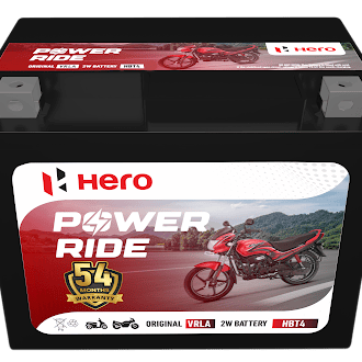 Hero - Power Ride HBT4 Two Wheeler Battery | Low Maintenance | Highest Cranking Power | Easy Warranty Claim Settlement | 54 Months Warranty* - Highest In Industry ( *T&C Applied)
