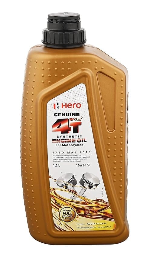 Hero Genuine 4T Plus 10W-30 Synthetic Engine Oil for bikes | API SL and JASO MA2 Certified | Advanced fuel saving technology| Specially formulated for Hero motorcycles