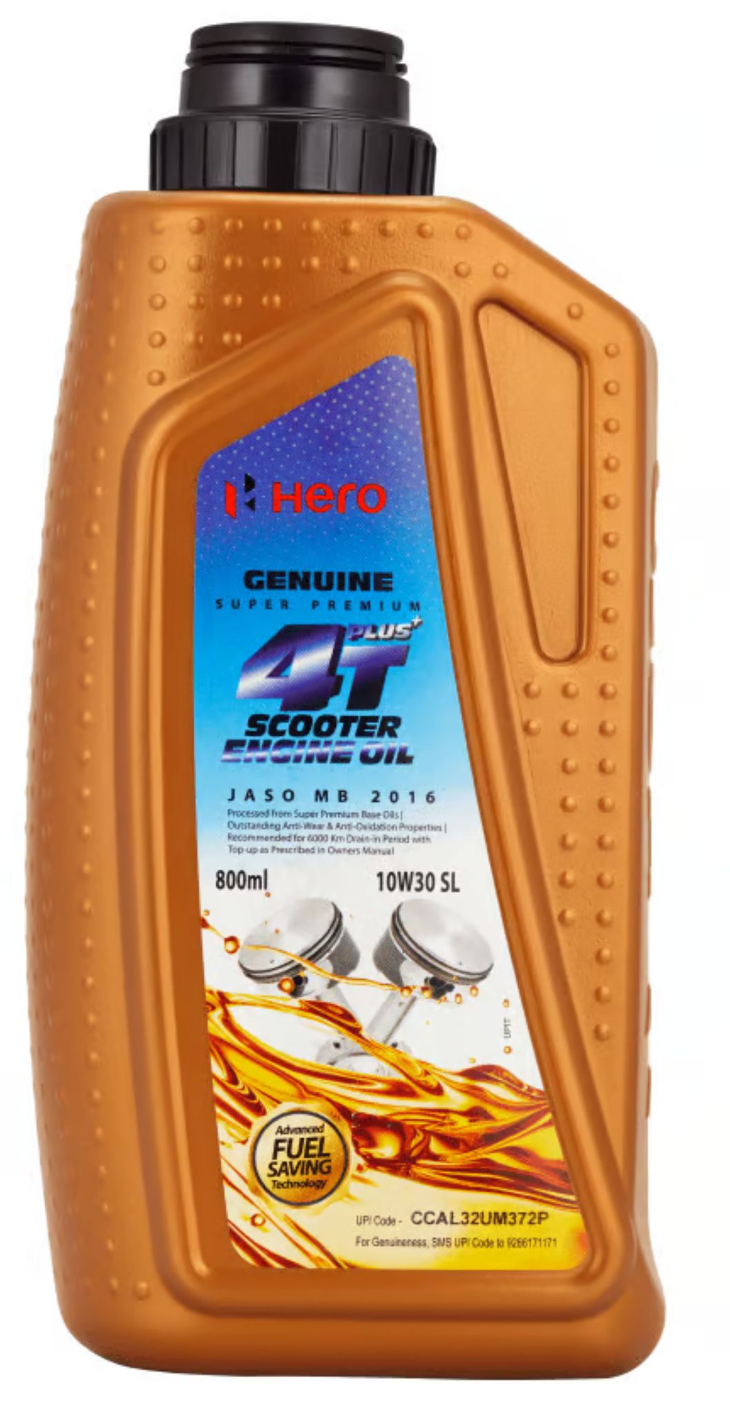 Hero Genuine 4T Plus 10W-30 Synthetic Engine Oil for bikes | API SL and JASO MA2 Certified | Advanced fuel saving technology| Specially formulated for Hero motorcycles
